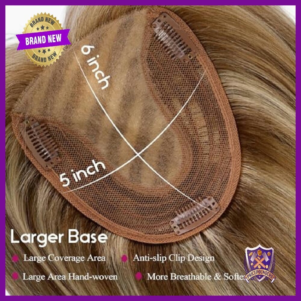 12" Human Hair Topper with Bangs 5x6" Base for Thinning Hair - Picture 5 of 7